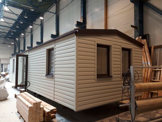 Mobile Home with Beige Facade Under Construction