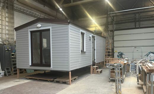 Super Arktik Mobile Home Under Construction with White Facade