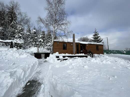 Wood Clad Mobile Home – Mountain Winter Landscape